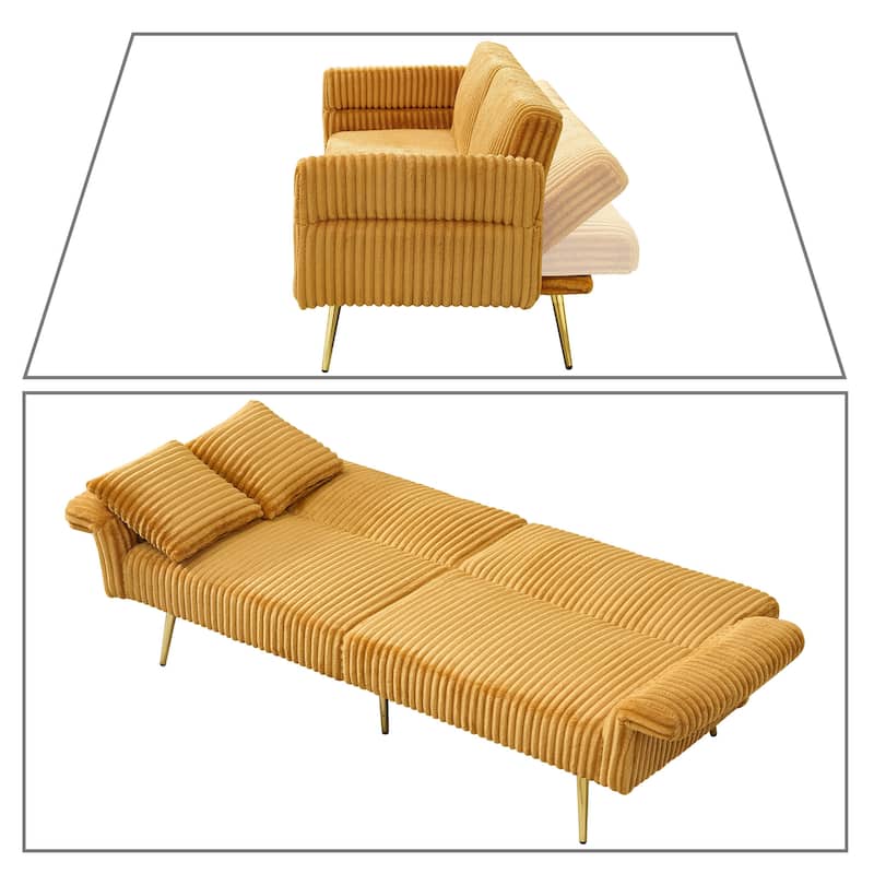 Modren Corduroy Upholstered Convertible Futon Sofa Bed with Gold Metal Legs