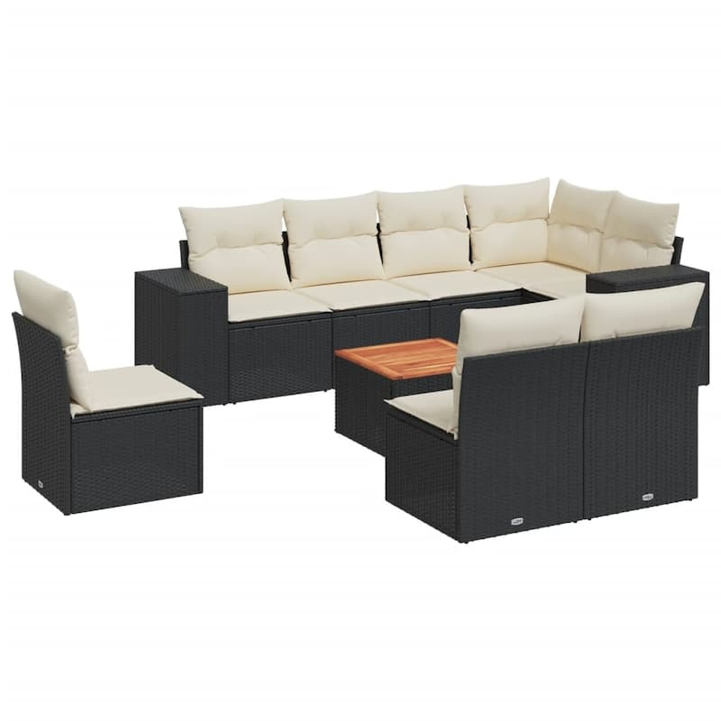 vidaXL Patio Sofa Set with Cushions Outdoor Furniture 9 Piece Poly Rattan - 21.7 x 21.7 x 14.6