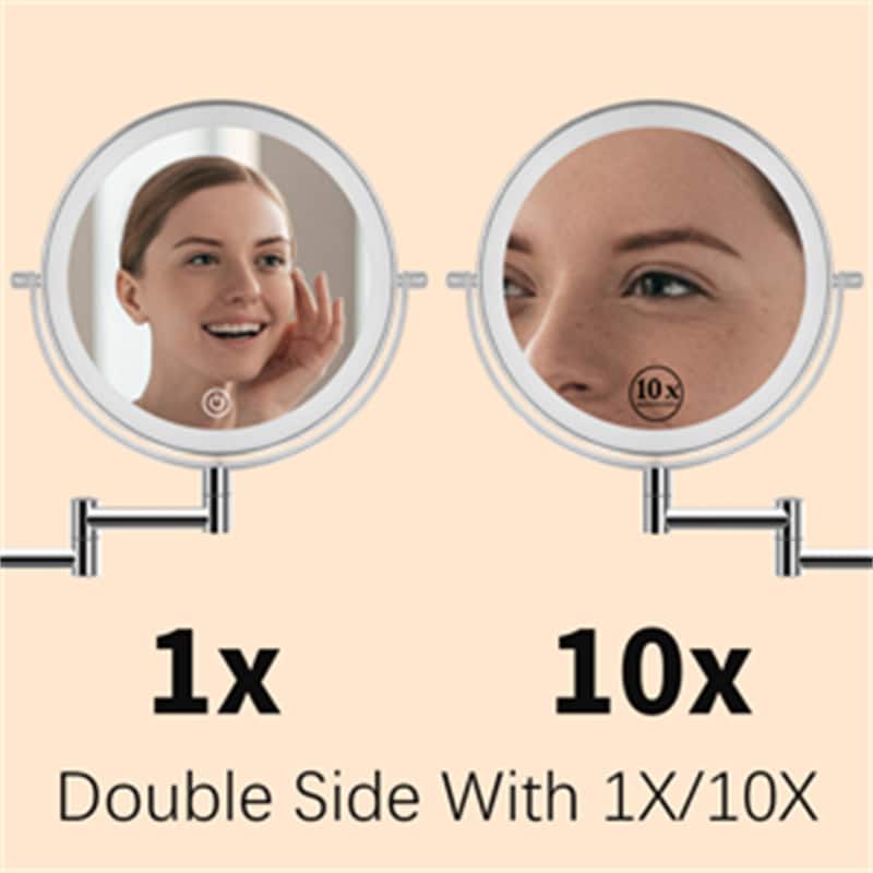 Wall Mounted Makeup Mirror Lighted 10X Magnifying 8" 3 Color Mode