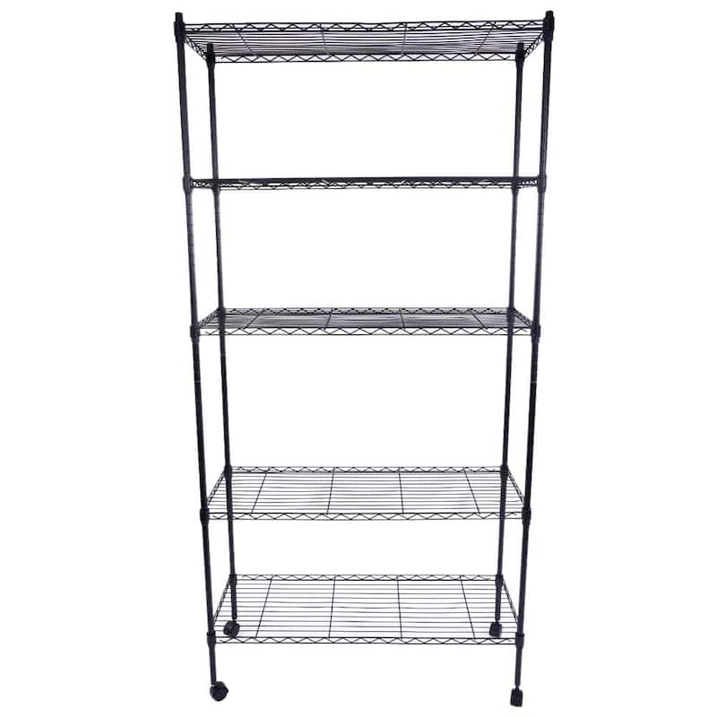 5 Tier Rolling Steel Shelving Unit Wire Shelves Garage Shelving Storage Racks - Black
