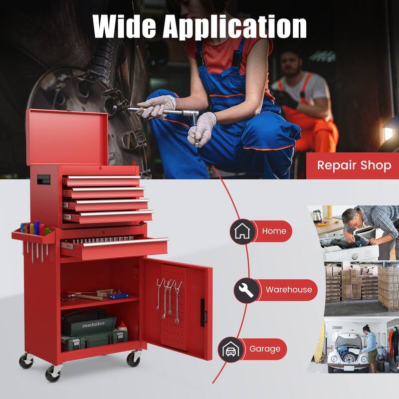 2-in-1 Tool Chest and Cabinet with 5 Sliding Drawers - 23" x 11" x 40.5"(L x W x H)