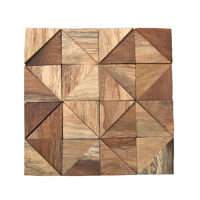 11 7/8"W x 11 7/8"H x 1/2"P Authentic Boat Wood Mosaic Wall Tile, Natural Finish - 11 - Pack