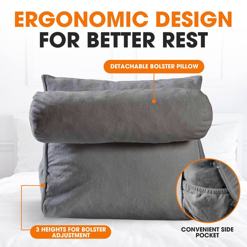 Cheer Collection Extra Large Wedge Pillow with Detachable Bolster
