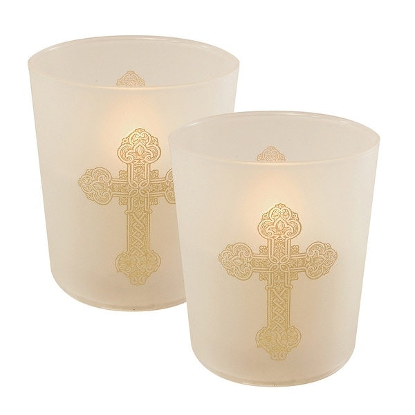Set of 2 Gold Cross Battery Operated LED Candles 3.75" - N/A
