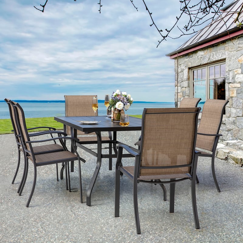Outdoor 7-Piece Dining Set, Textilene Fabric, Powder-coated Iron Frame