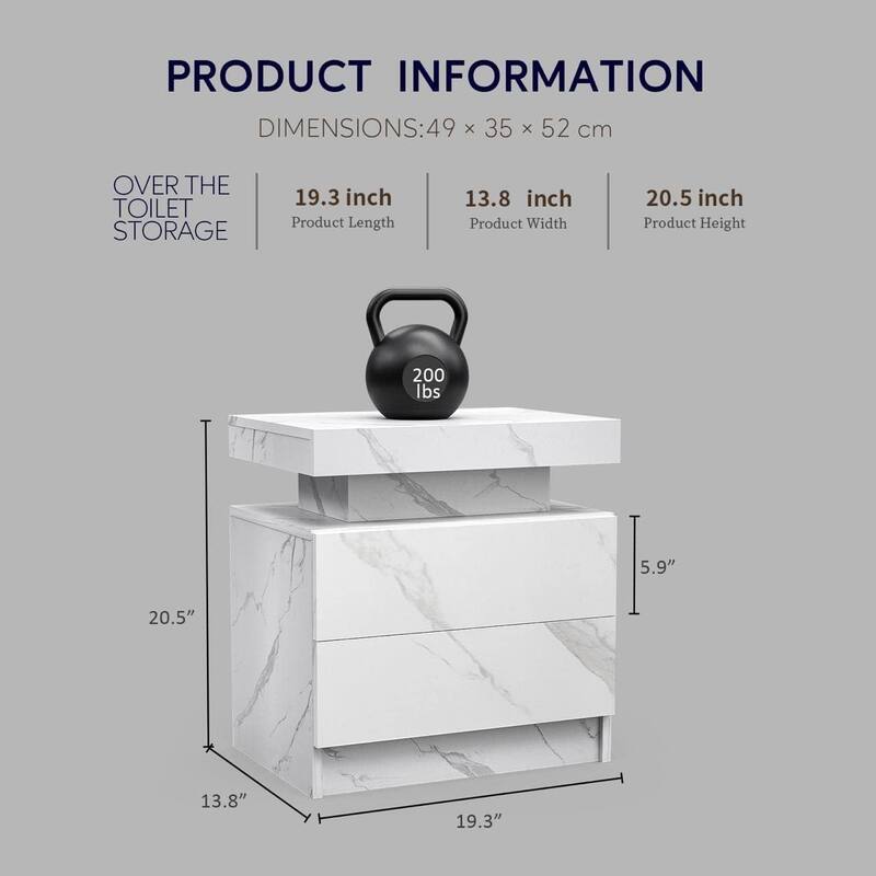LED Nightstand with 2 Drawers for Bedroom