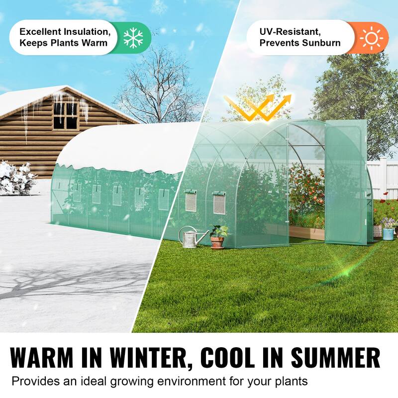 Walk-in Tunnel Greenhouse, Hoop House Greenhouse Tunnel, Plant Hot House with Galvanized Steel Frame, Green PE Cover