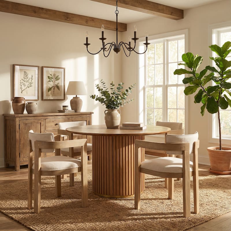 Christopher Knight Home - Modern 5-Piece Wooden Dining Set with Upholstered Linen Chairs