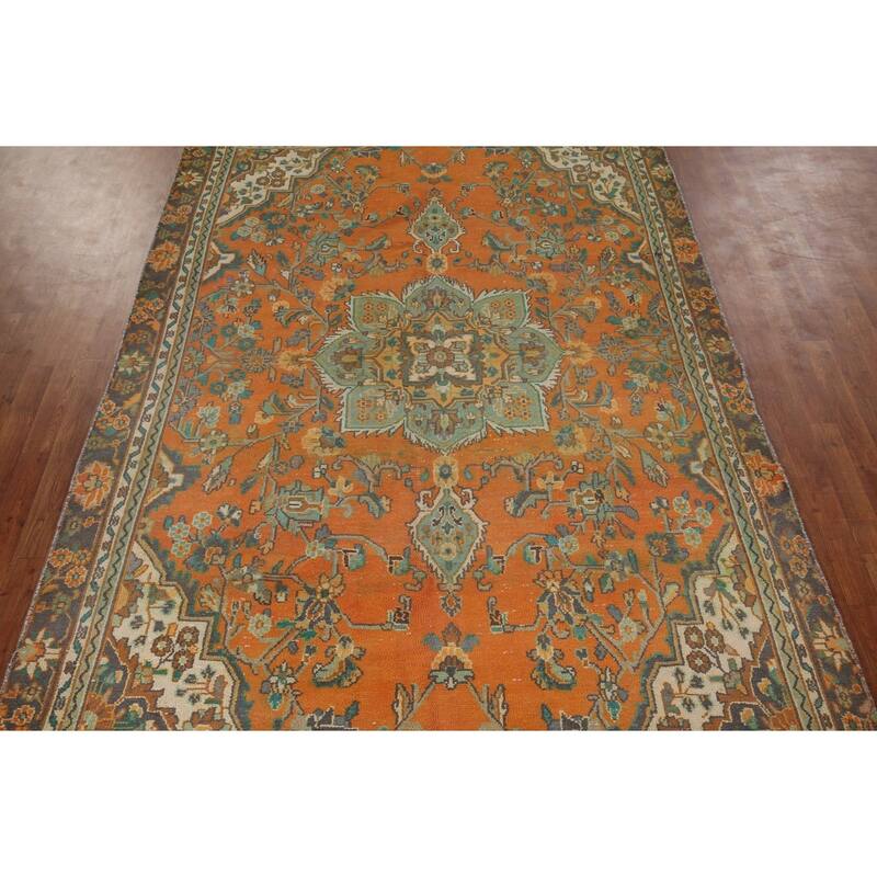 Hand Knotted Oriental 100% Wool Carpet Traditional Floral Oranges & Rust Hamedan Area Rug - 9' 6'' X 6' 6''