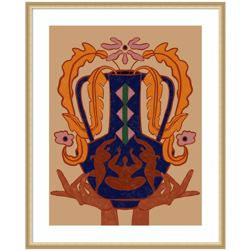 Kate and Laurel Vessel Collection Blossom by Arty Guava Framed Wall Art Print - 34 x 42 - Gold