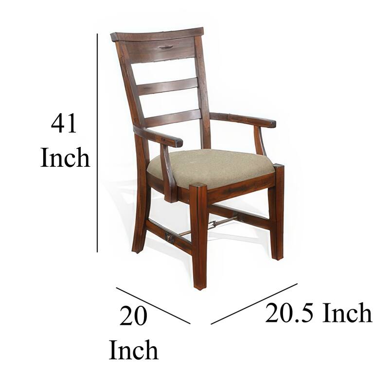 Reggie Dining Armchair Set of 2, Ladderback Beige, Brown Mahogany Wood