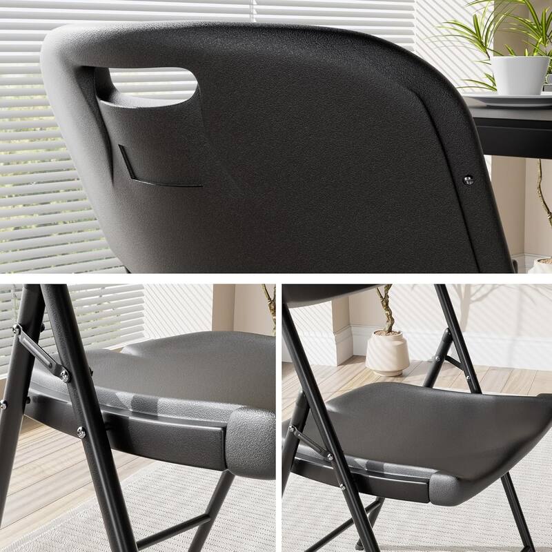 VECELO Black Folding Chairs Set, Metal Dining Chairs, Indoor/Outdoor Use Plastic Seat with Steel Frame