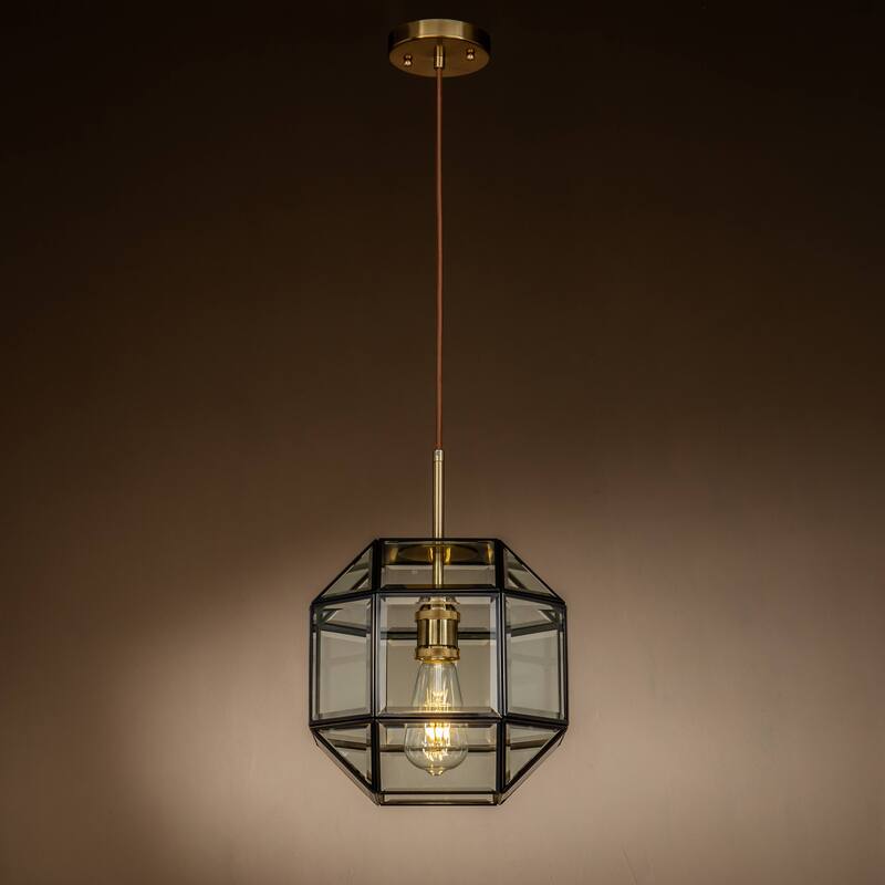 1-Light Anitque Coffee Patina Geometric Pendant Lamp with Clear Glass-OB