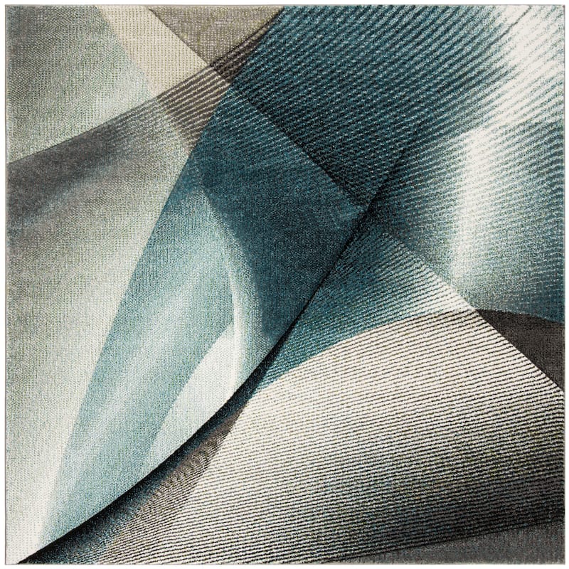 SAFAVIEH Hollywood Verbena Mid-Century Modern Abstract Rug - 5'3" Square - Grey/Teal