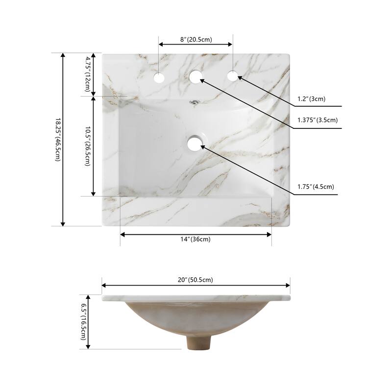Aubert 3-Hole Classic Contemporary Rectangular Ceramic Single Sink Basin Vanity Top, by JONATHAN Y