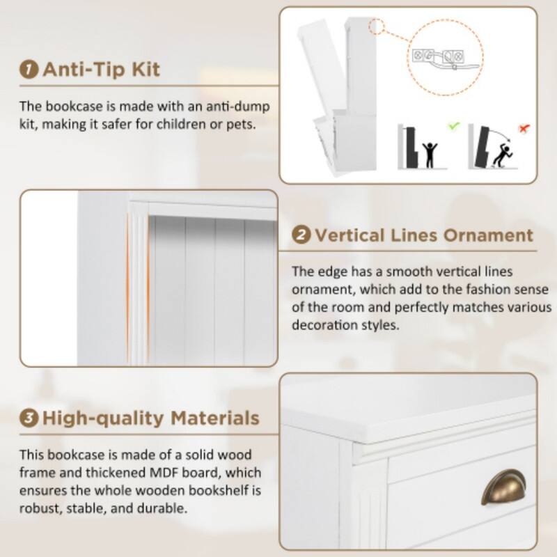 83.4" Contemporary Glass Door Bookcase with LED Lights & Drawer - Elegant Display Storage Shelf for Living Room and Study Room