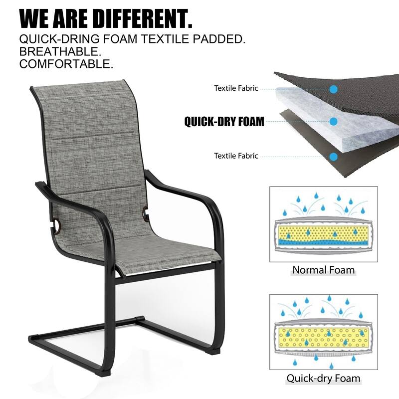 MAISON ARTS 9 Pieces Patio Dining Set, 60 Inch Square Metal Table and Sling Dining Rocking Chairs