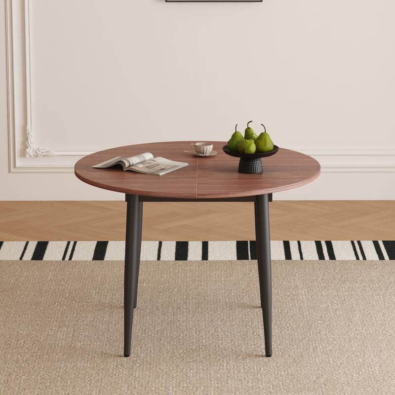 Smart Retractable Walnut MDF Table with Black Metal Legs – Sleek Modern Design for Contemporary Homes