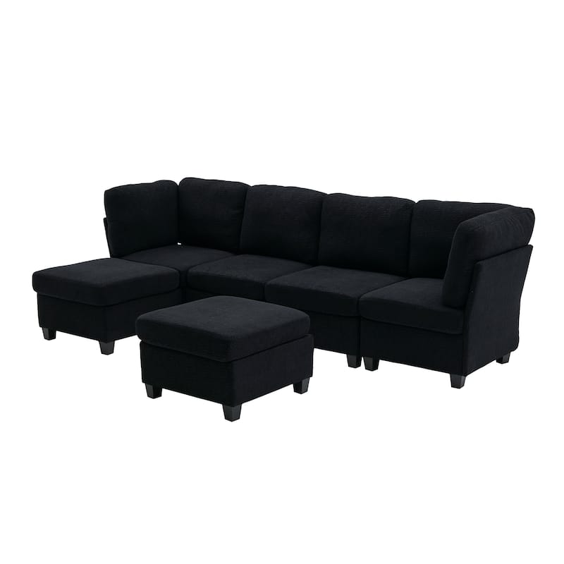 HOMEFUN 6-Seat Polyester Upholstered U-Shaped Modular Storage Sleeper Sectional Sofa with Storage Ottoman