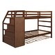 preview thumbnail 9 of 7, Twin-Over-Twin Wood Bunk Bed with Twin Size Trundle and 3 Storage Stairs, Walnut