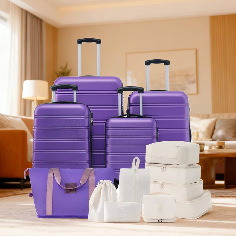 4-Piece Modern Luggage Sets, Lightweight Luggage with 360° Swivel Wheels and TSA Lock, for Boarding Travel, Purple