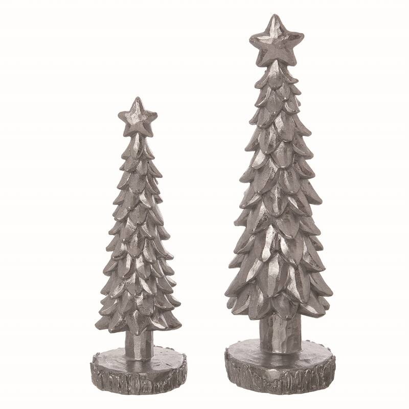 Transpac Resin 12 in. Silver Christmas Elegant Trees Set of 2