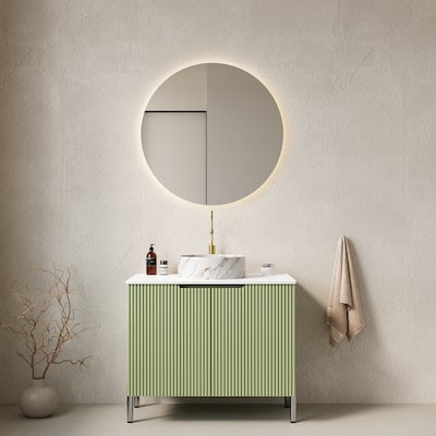 30"Bathroom Vanity with Sink, Freestanding Bathroom Storage Cabinet with 2 Doors, Round Ceramic Basin Top, No Faucet