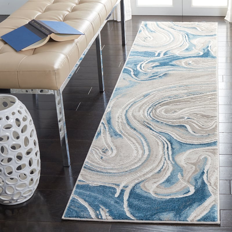 SAFAVIEH Meadow Gundela Modern Abstract Rug - 2'  x  8' - Beige/Blue - Runner