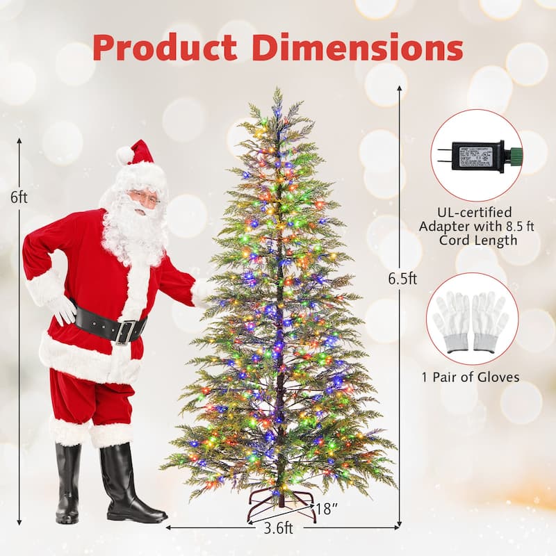 Pre-Lit Green Artificial Christmas Tree with Multicolor LED Lights and Realistic TPE Branches