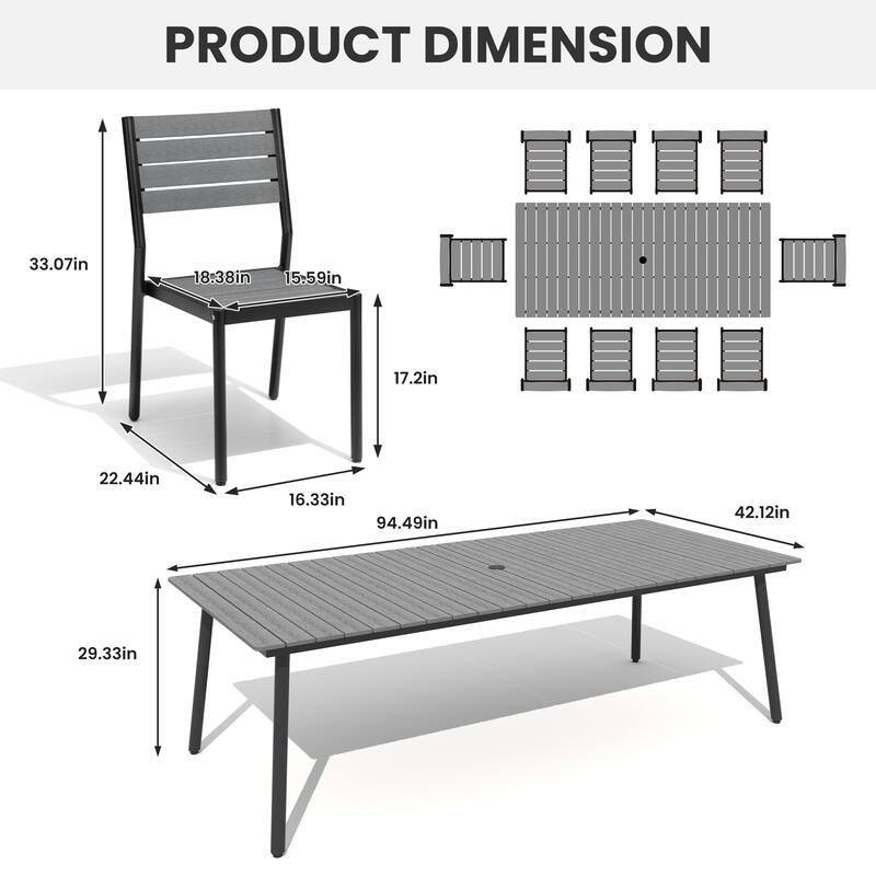7/9/11-Piece Outdoor Dining Set Aluminum Dining table with Stackable Chairs