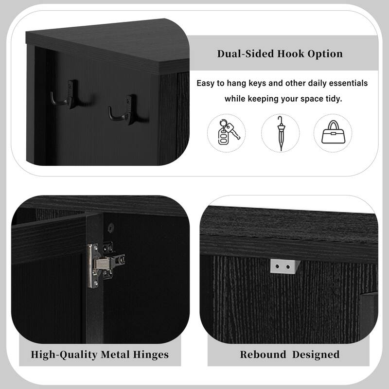 4 Doors Storage Sideboard with Open Shelf and 2-Tiers Adjustable Shelves, Multi Functional Buffet with 2 Side Hooks