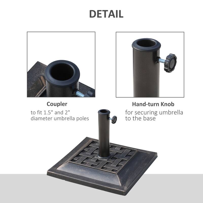 Outsunny 17.5" Square Cast Stone Umbrella Holder Base with Beautiful Decorative Pattern & Easy Setup, Bronze