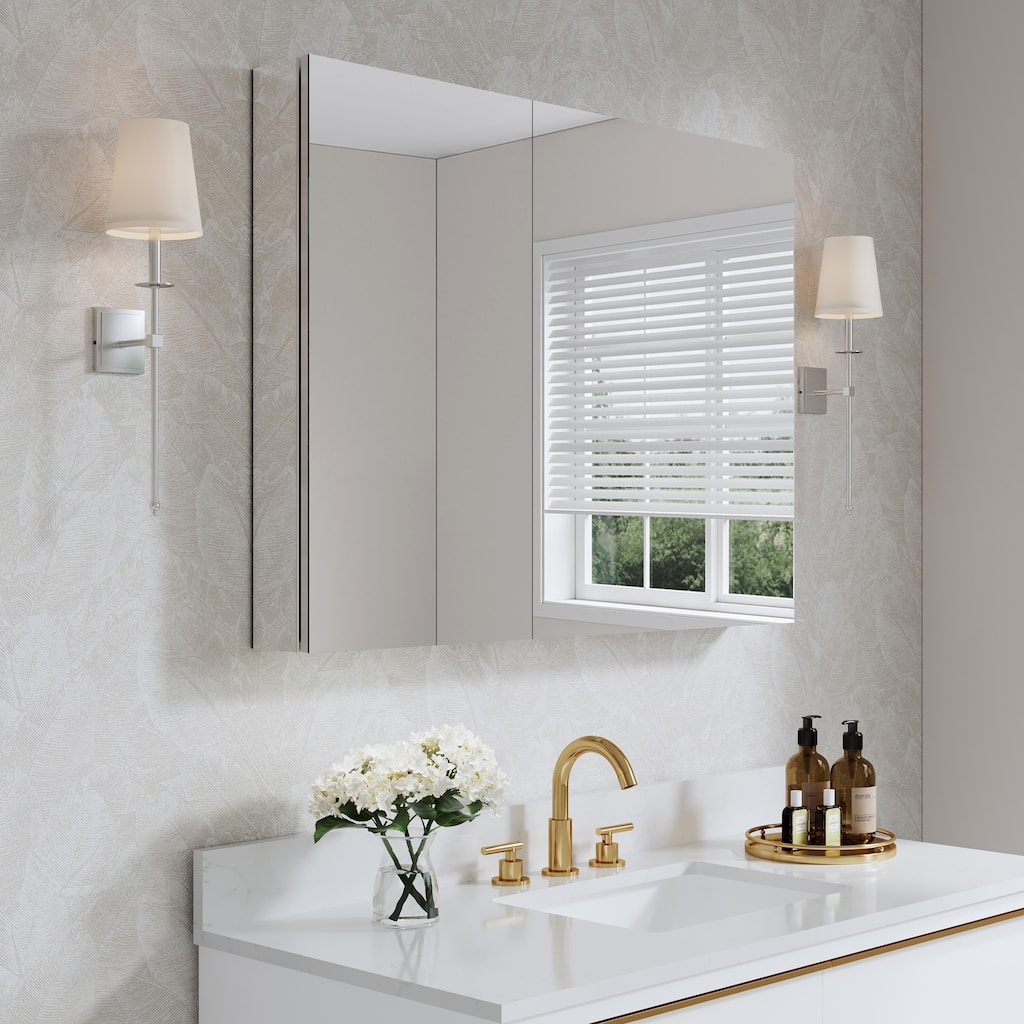 40''W X 30''H Recessed Or Surface Wall Mount Bathroom Medicine Cabinet With Adjustable Glass Shelves