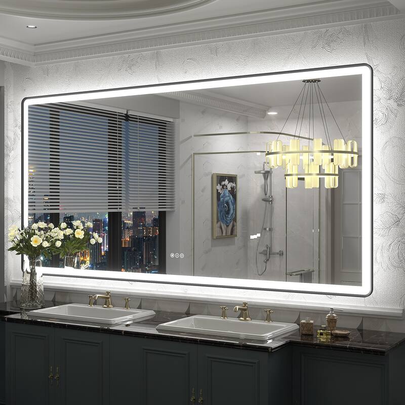 UL Certified Front & Back LED Anti-Fog Tempered Glass Framed Bathroom/Vanity Mirror 3-Year Warranty - 60" x 40"-Rounded Corner - Black