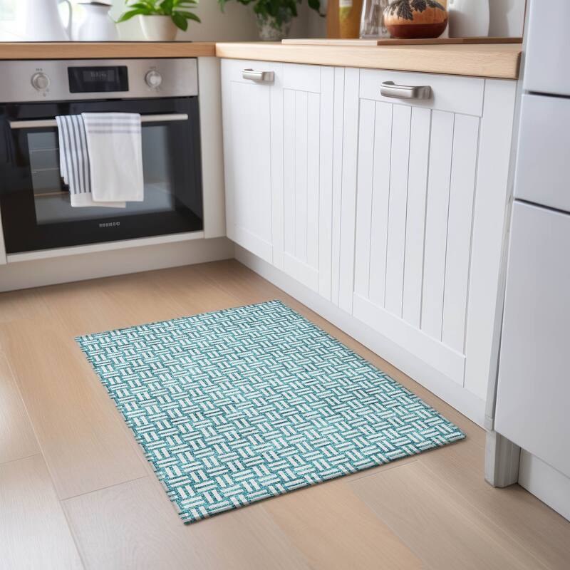 Machine Washable Indoor/ Outdoor Chantille Contempory Crosshatch Rug