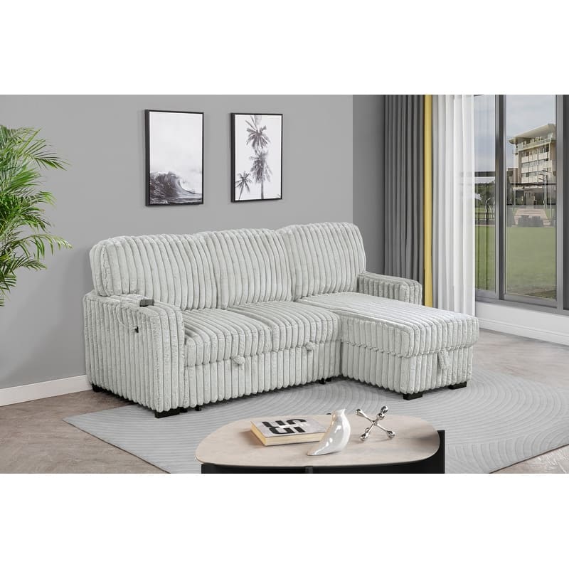 Best Quality Furniture 2-Piece Corduroy Sectional - Light Gray