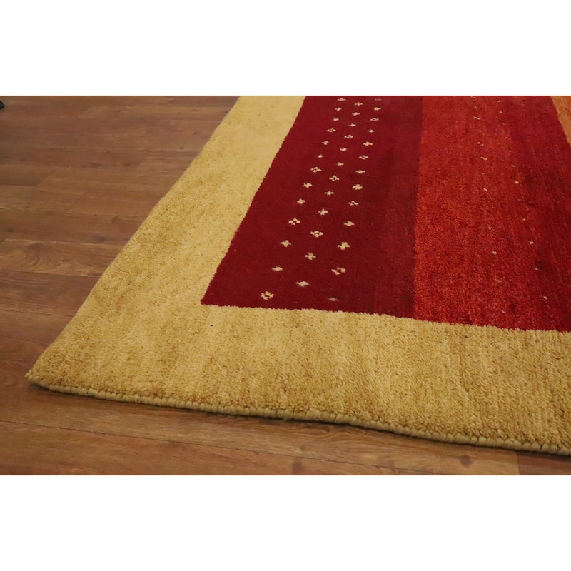 Hand Knotted Oriental 100% Wool Carpet Modern Stripe Oranges & Rust Gabbeh Area Rug - 6' 6'' X 4' 7''