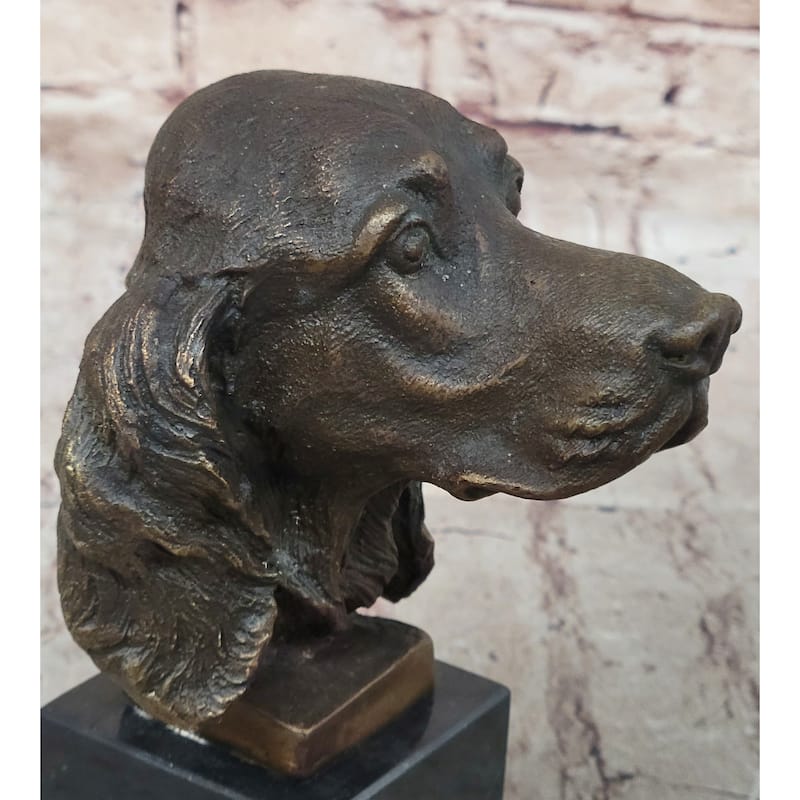 Bronze Sculpture Bust er Spaniel Imitative Dog Pet Animal Marble Base Figure Figurine