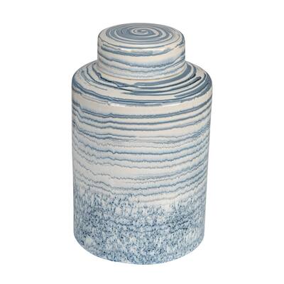 Stoneware Striped Ginger Jar with Reactive Glaze - 8.5"L x 8.5"W x 13.0"H