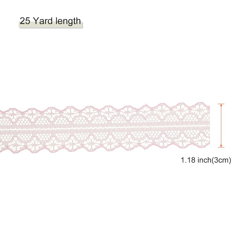 1.2 Inch Wide 25 Yard Lace Ribbon Floral Pattern Lace Trim Ribbon - Light Pink - 25 Yard