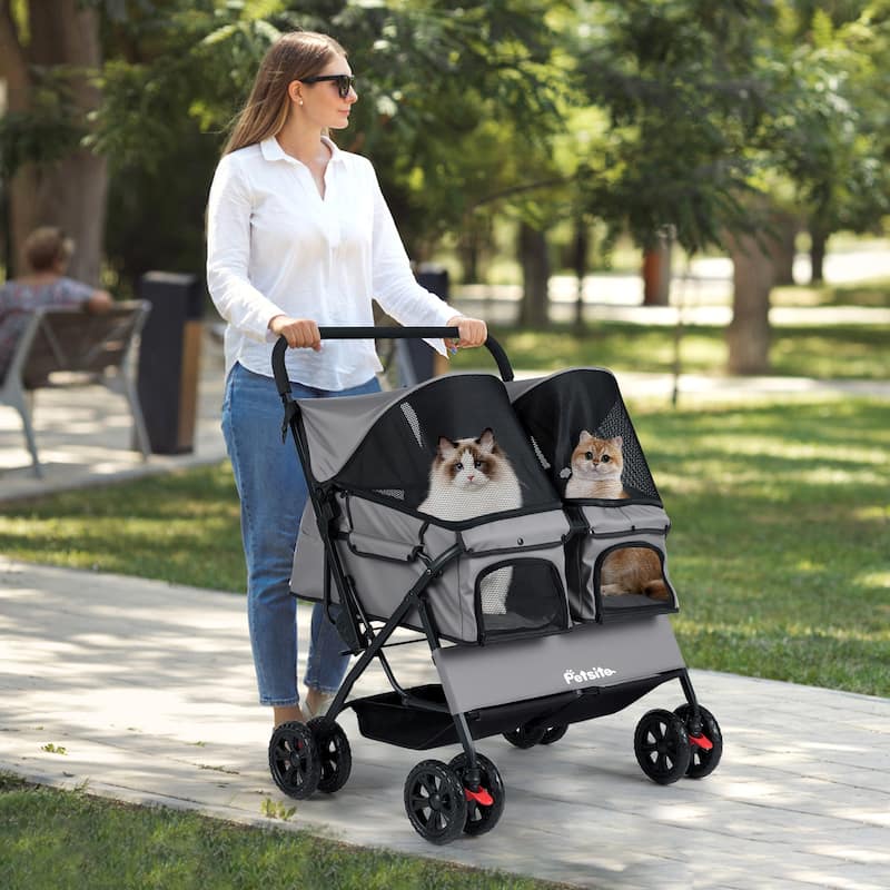 Gymax Double Pet Stroller w/ 2-seater Carrier Adjustable Sunshade