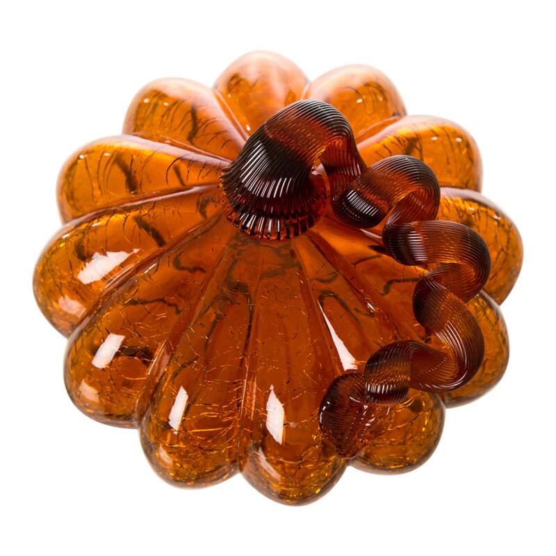 Glitzhome Amber Crackle Handblown Glass Pumpkins for Fall Harvest Decorating