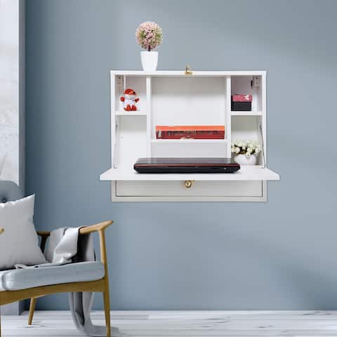 Wall Mounted Laptop Desk,Floating Table with Storage Drawer & Shelves