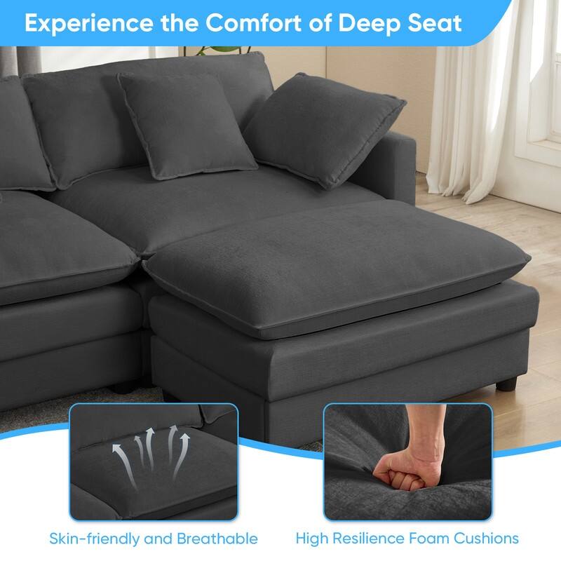 Mixoy 148''Oversized Modular Sectional Sofa, U-Shaped 6-Seater Chenille Upholstered Deep Seat Sofa with 2 Movable Ottomans - 4+2