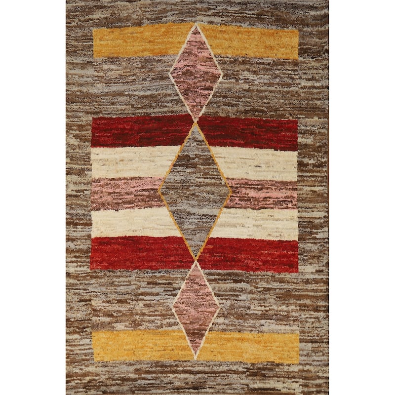 Moroccan Oriental Area Rug Hand-Knotted Wool Carpet - 5'9" x 8'2"