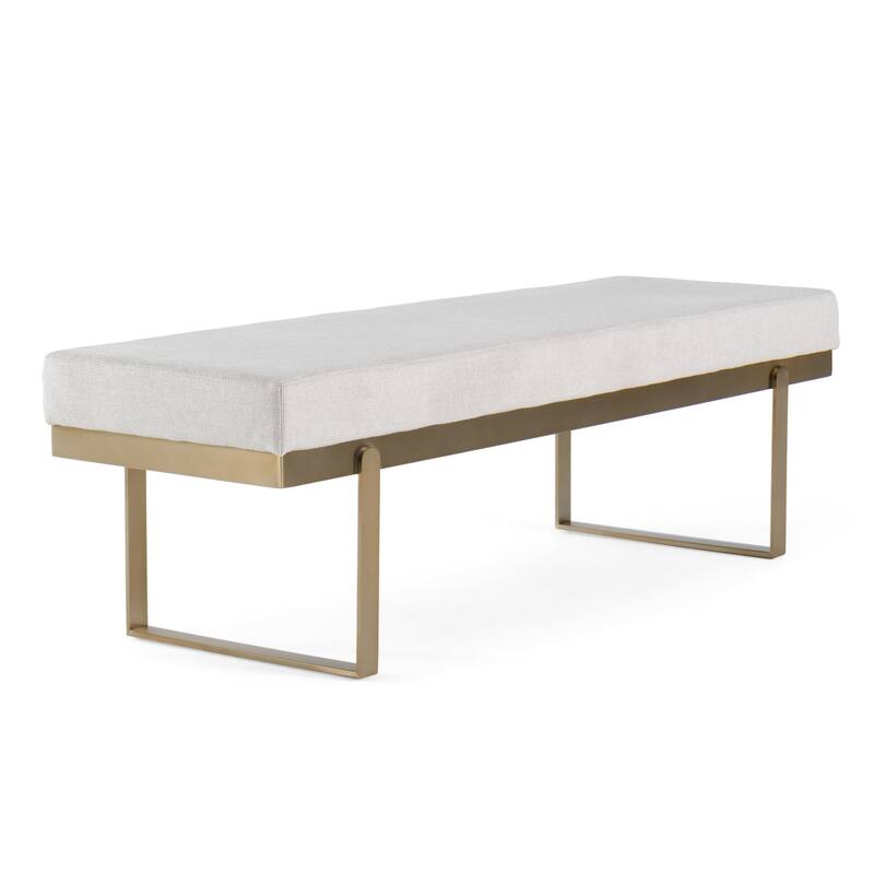 Modrest Tatum Modern Off-White Fabric & Brass Dining Bench
