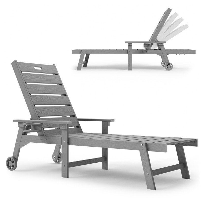 WINSOON All-Weather Outdoor Chaise Lounge Chair, 5-Level Adjustable Backrest with Cup Holder
