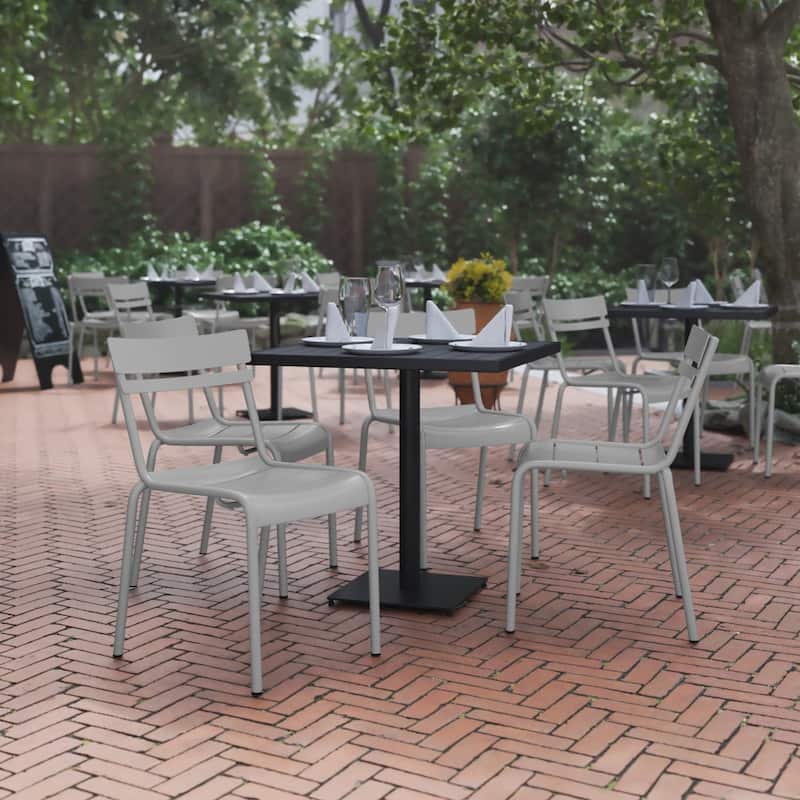Indoor/Outdoor Commercial Grade Modern Metal Slat Barstools (Set of 4) - Silver