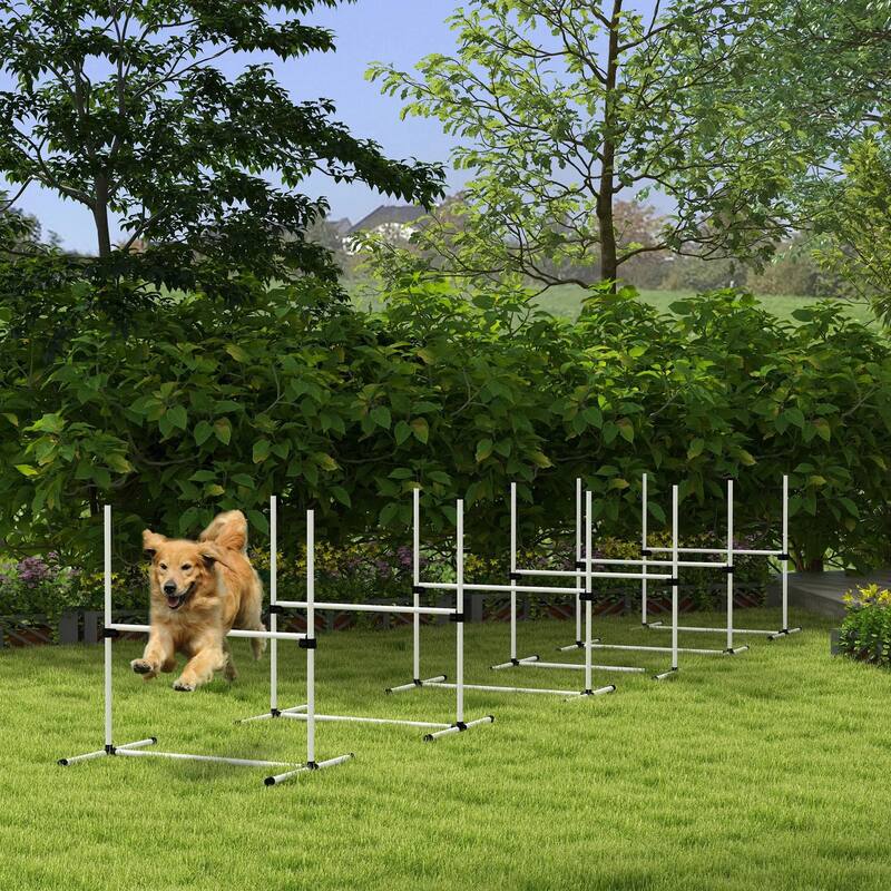6PCS Dog Agility Set with Adjustable Height Jump Bars, Carry Bag - White