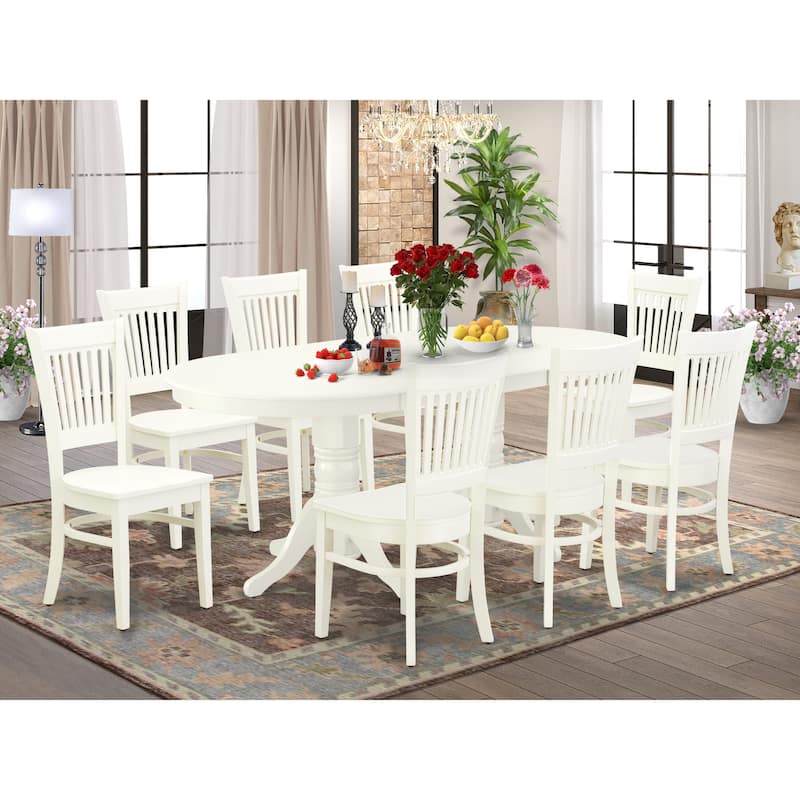 East West Furniture Dinette Set- an Oval Dining Table with and Linen Fabric Chairs, Linen White(Seat Type & Pieces Options) - VAVA9-LWH-W